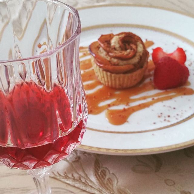 Plum Cordial with Baked Apple Rose